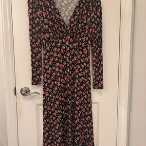Boden Black and Pink Floral Long Sleeve Dress